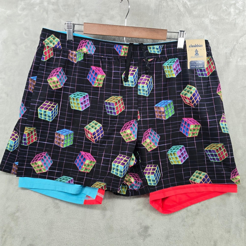 Chubbies The Solve Its Training Shorts Mens XXL Black Rubiks Cube 5.5 Inch